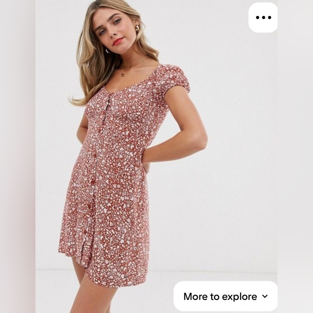 Pull&Bear Red Dress with White Floral Design
